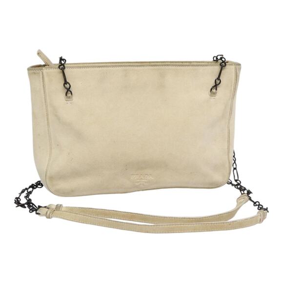 PRADA Chain Shoulder Bag Suede Beige Silver - Picture 1 of 9